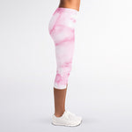White Pink Marble Print Women's Capri Leggings
