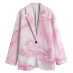 White Pink Marble Print Women's Cotton Blazer