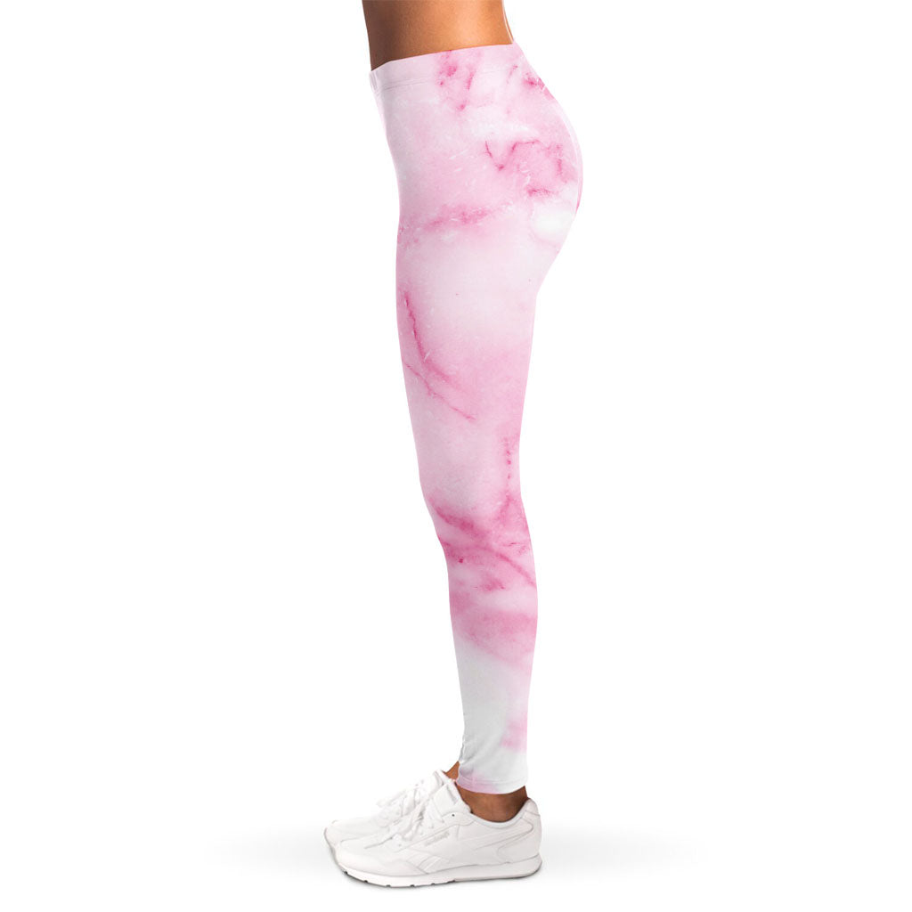 White Pink Marble Print Women's Leggings