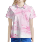 White Pink Marble Print Women's Polo Shirt