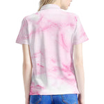 White Pink Marble Print Women's Polo Shirt