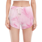 White Pink Marble Print Women's Split Running Shorts
