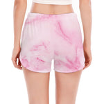 White Pink Marble Print Women's Split Running Shorts