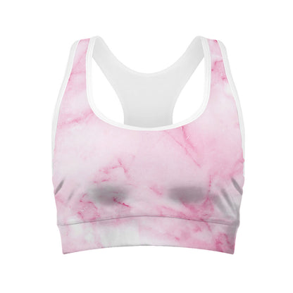 White Pink Marble Print Women's Sports Bra