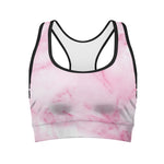 White Pink Marble Print Women's Sports Bra