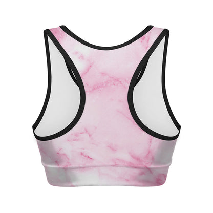 White Pink Marble Print Women's Sports Bra
