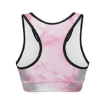 White Pink Marble Print Women's Sports Bra