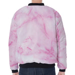 White Pink Marble Print Zip Sleeve Bomber Jacket