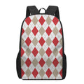 White Red And Beige Argyle Pattern Print 17 Inch Backpack