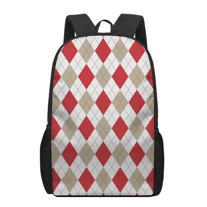 White Red And Beige Argyle Pattern Print 17 Inch Backpack