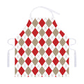 White Red And Beige Argyle Pattern Print Adjustable Apron