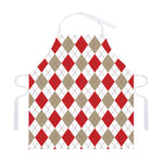 White Red And Beige Argyle Pattern Print Adjustable Apron