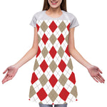 White Red And Beige Argyle Pattern Print Adjustable Apron