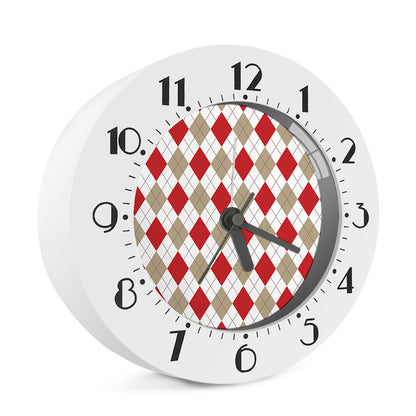 White Red And Beige Argyle Pattern Print Alarm Clock