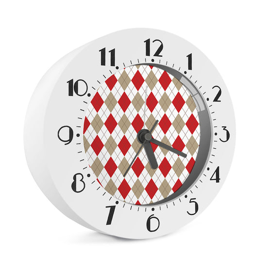 White Red And Beige Argyle Pattern Print Alarm Clock