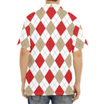 White Red And Beige Argyle Pattern Print Aloha Shirt