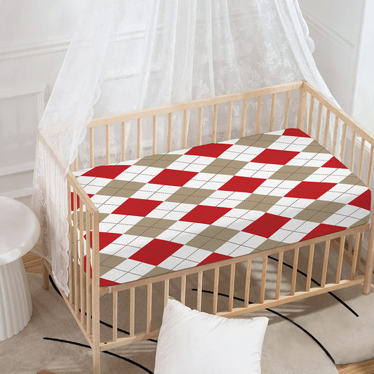 White Red And Beige Argyle Pattern Print Baby Crib Sheet