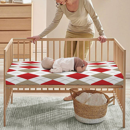 White Red And Beige Argyle Pattern Print Baby Crib Sheet