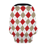 White Red And Beige Argyle Pattern Print Baby Seat Cover