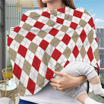 White Red And Beige Argyle Pattern Print Baby Seat Cover