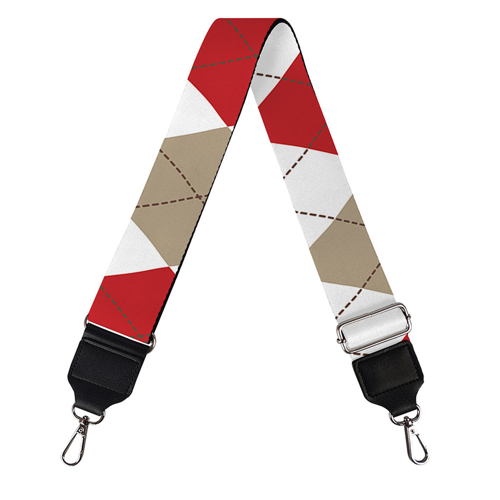 White Red And Beige Argyle Pattern Print Bag Strap