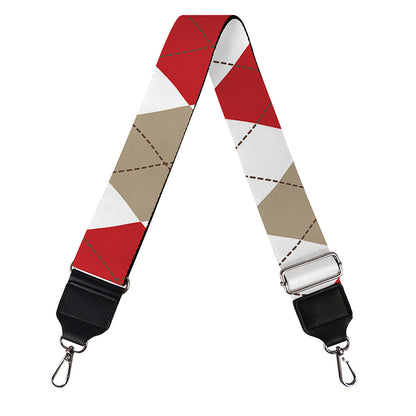 White Red And Beige Argyle Pattern Print Bag Strap