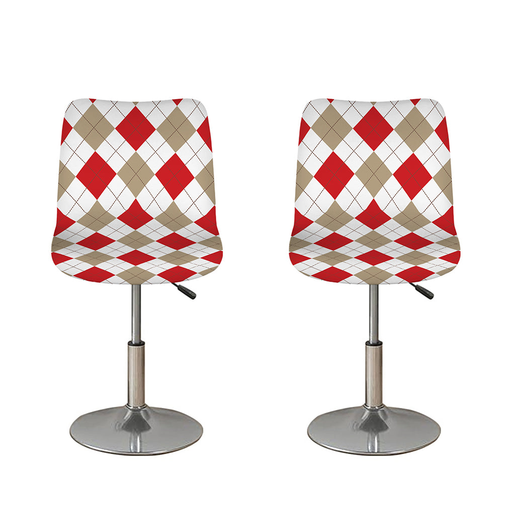 White Red And Beige Argyle Pattern Print Bar Stool Covers