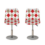 White Red And Beige Argyle Pattern Print Bar Stool Covers