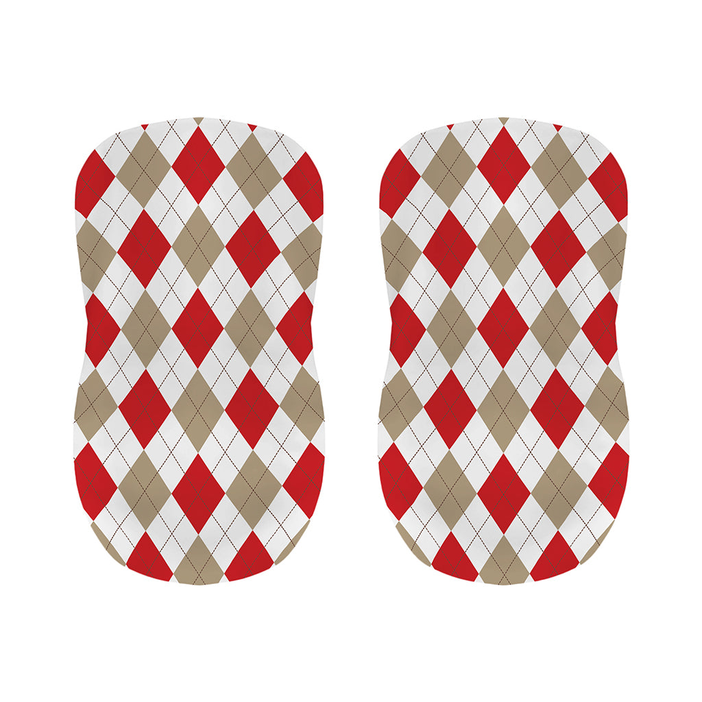 White Red And Beige Argyle Pattern Print Bar Stool Covers
