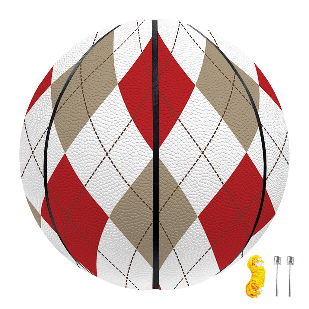 White Red And Beige Argyle Pattern Print Basketball