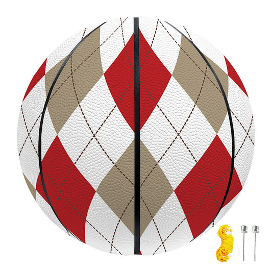 White Red And Beige Argyle Pattern Print Basketball