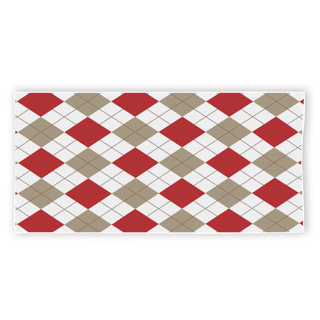 White Red And Beige Argyle Pattern Print Beach Towel