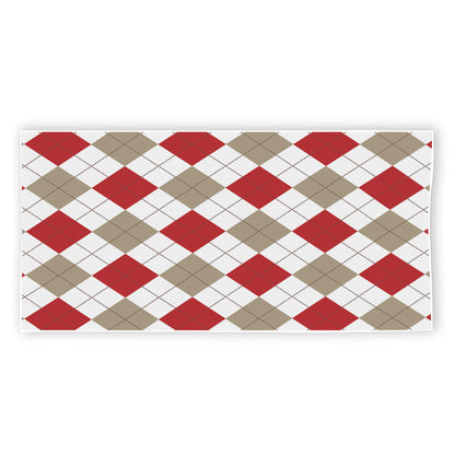 White Red And Beige Argyle Pattern Print Beach Towel