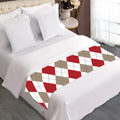 White Red And Beige Argyle Pattern Print Bed Runner