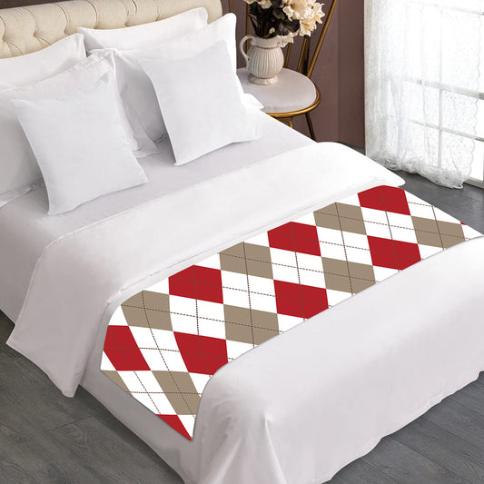 White Red And Beige Argyle Pattern Print Bed Runner