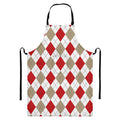 White Red And Beige Argyle Pattern Print Bib Apron With Pocket