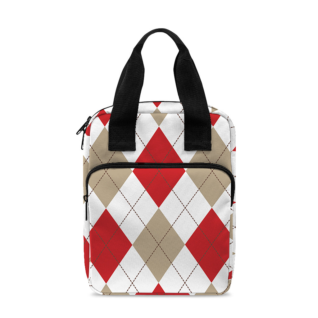 White Red And Beige Argyle Pattern Print Bible Tote Bag