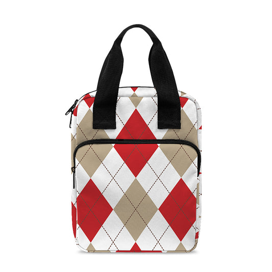 White Red And Beige Argyle Pattern Print Bible Tote Bag