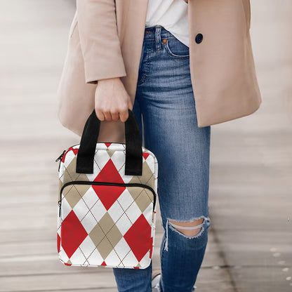 White Red And Beige Argyle Pattern Print Bible Tote Bag
