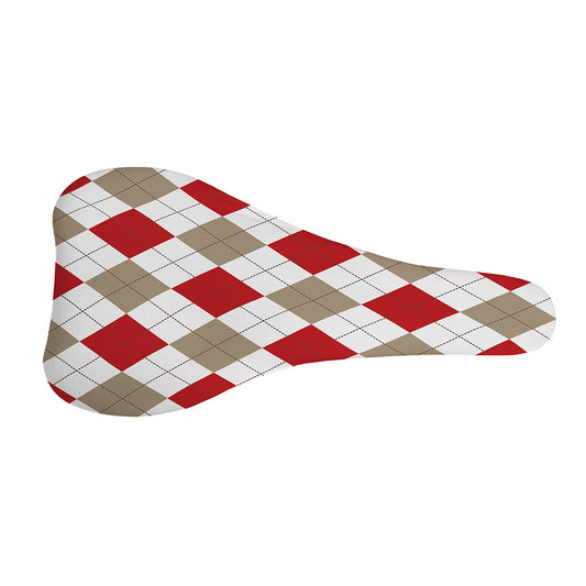 White Red And Beige Argyle Pattern Print Bicycle Seat Cover