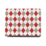 White Red And Beige Argyle Pattern Print Bifold Wallet