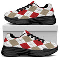 White Red And Beige Argyle Pattern Print Black Chunky Shoes