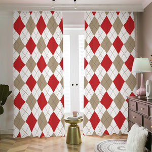 White Red And Beige Argyle Pattern Print Blackout Pencil Pleat Curtains