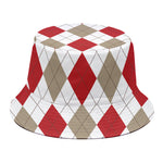 White Red And Beige Argyle Pattern Print Bucket Hat