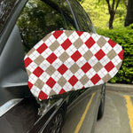 White Red And Beige Argyle Pattern Print Car Side Mirror Covers