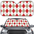 White Red And Beige Argyle Pattern Print Car Windshield Sun Shade