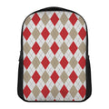 White Red And Beige Argyle Pattern Print Casual Backpack