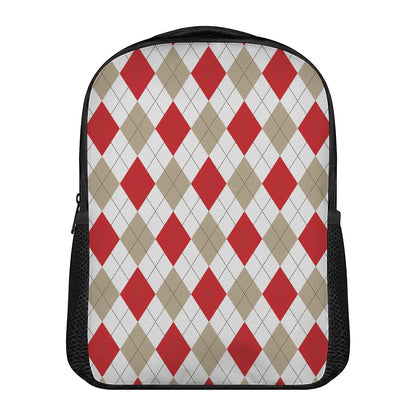 White Red And Beige Argyle Pattern Print Casual Backpack