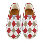 White Red And Beige Argyle Pattern Print Casual Shoes