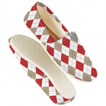 White Red And Beige Argyle Pattern Print Casual Shoes